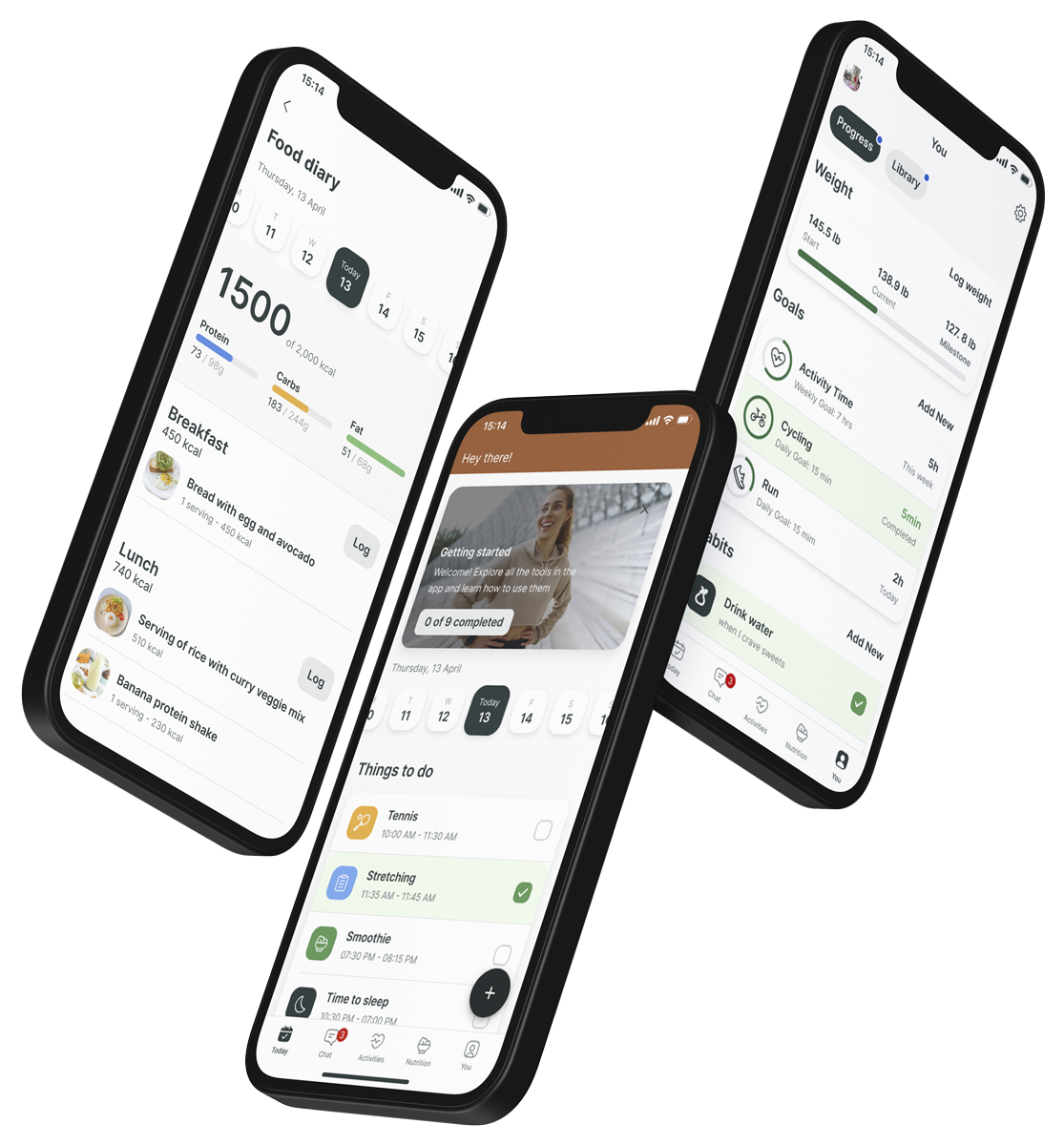Un mockup de la app de coaching mostrando las funciones.