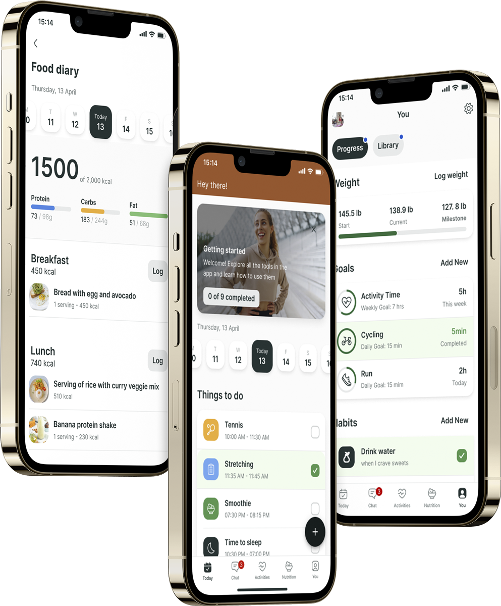 A mockup of the coaching app showcasing the features.